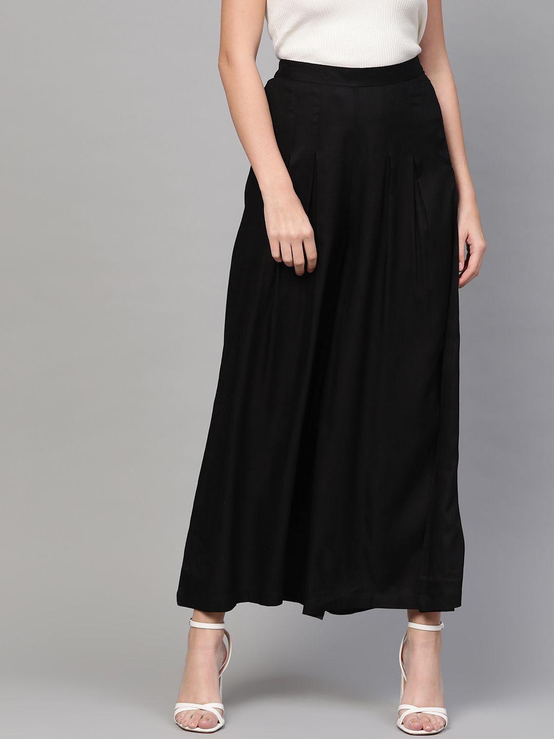 idalia women black solid wide leg palazzos