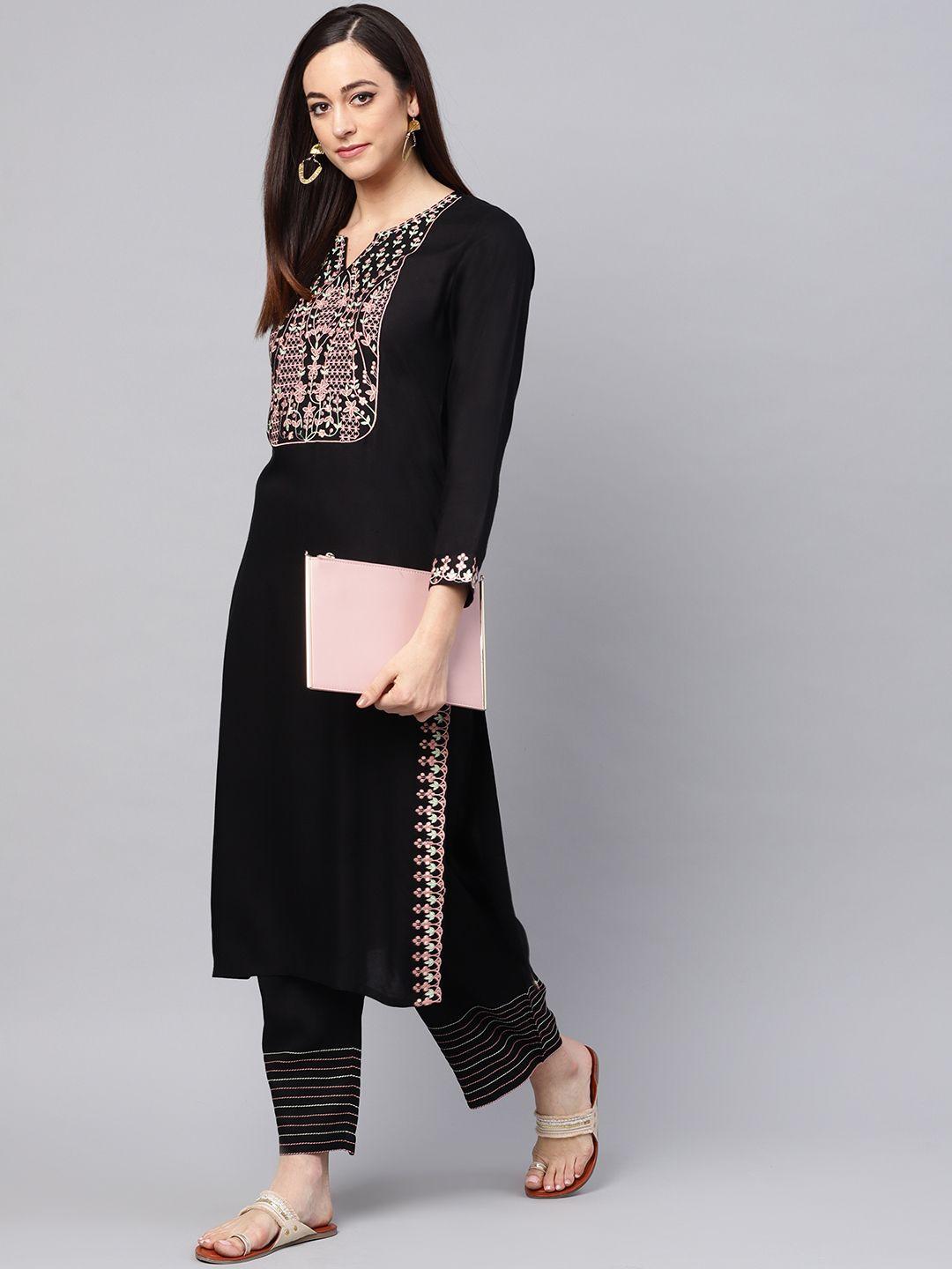 idalia women black yoke design kurta with palazzos