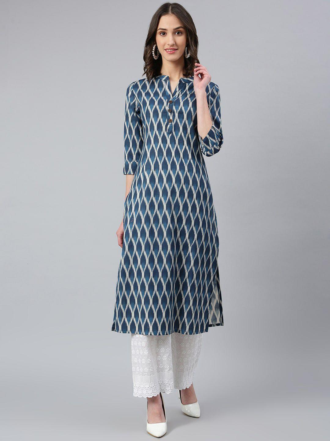 idalia women blue & off white chevron printed kurta