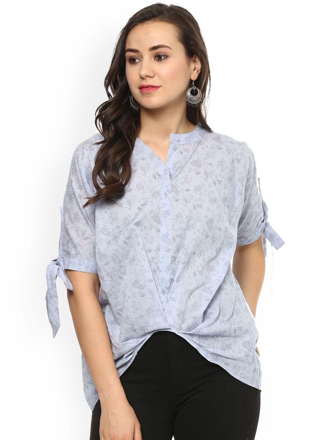 idalia women blue printed a-line pure cotton top