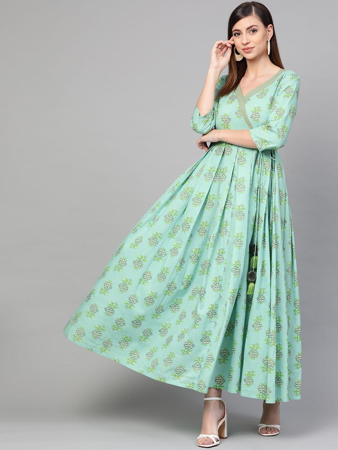 idalia women green & grey printed maxi dress