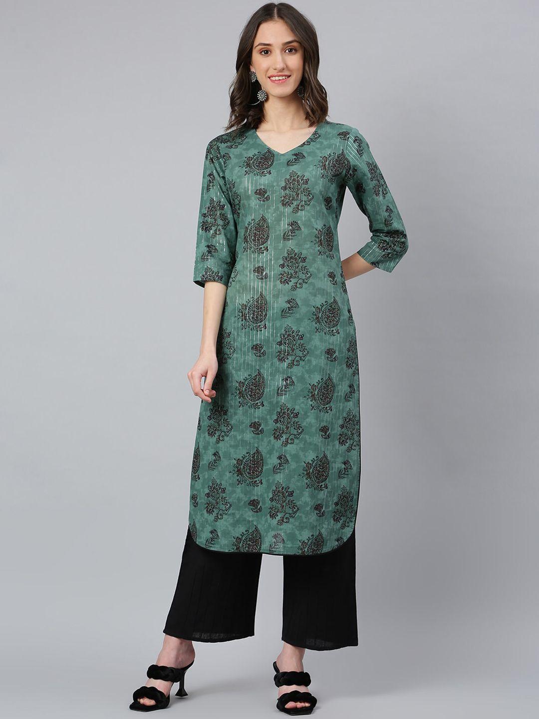 idalia women green ethnic motifs printed kurta