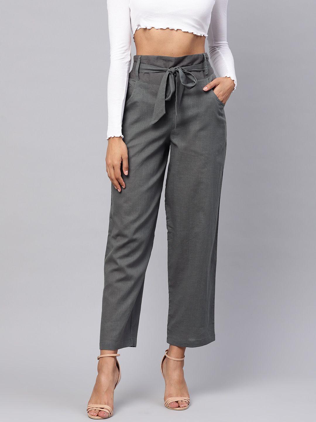 idalia women grey regular fit solid trousers