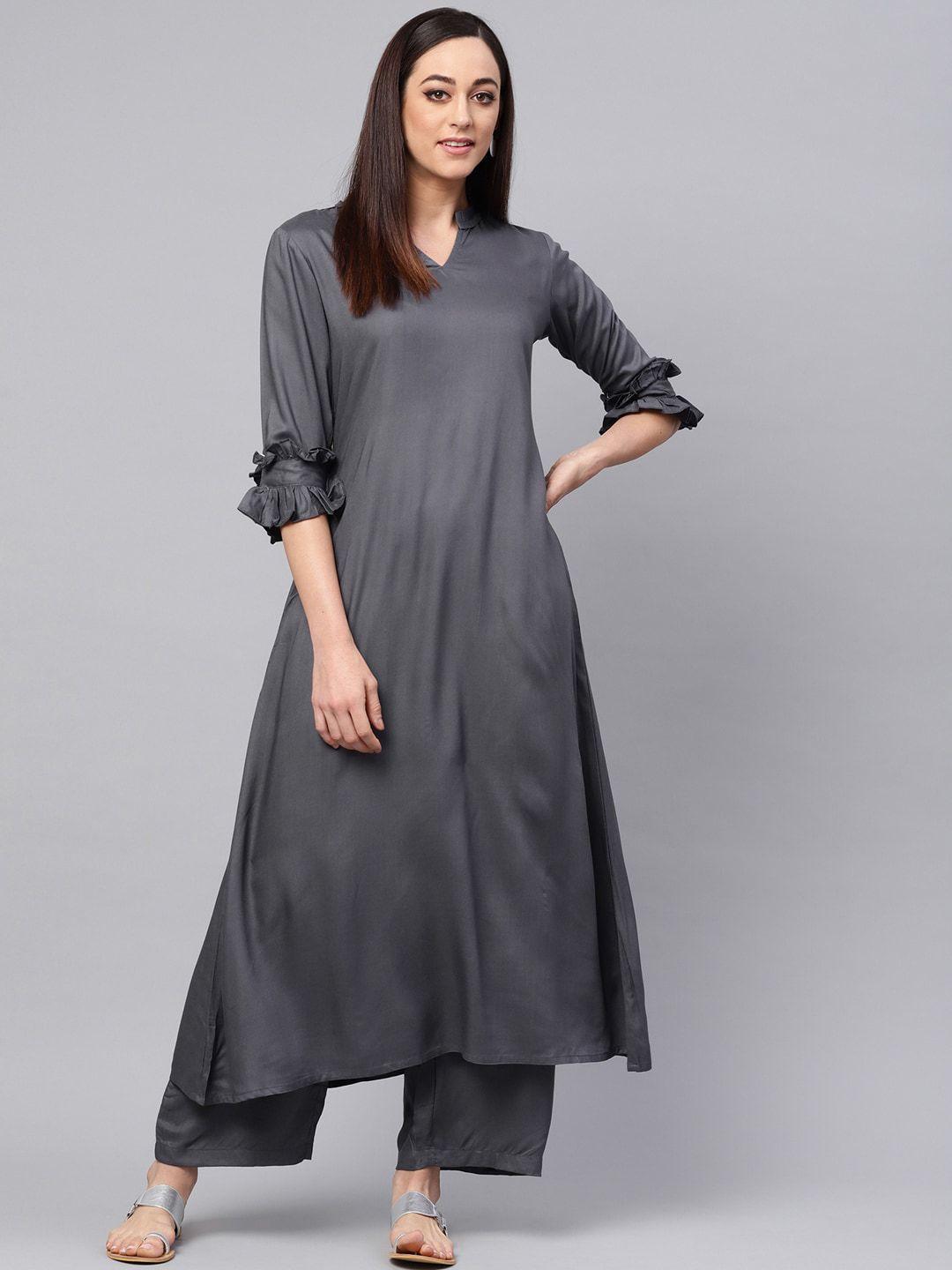 idalia women grey regular kurta with palazzos