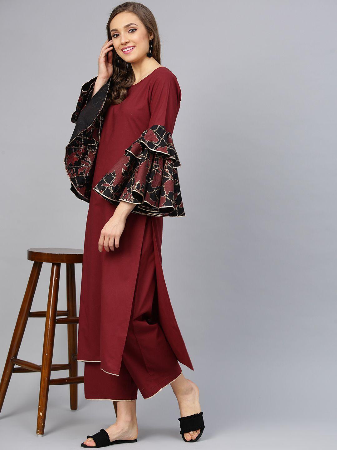 idalia women maroon solid kurta with palazzos