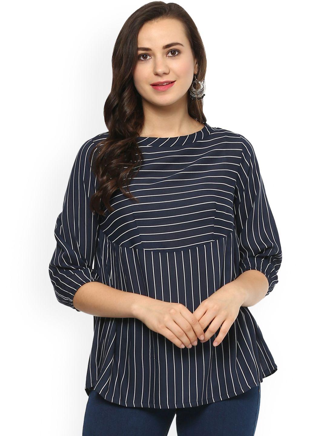 idalia women navy blue striped a-line top