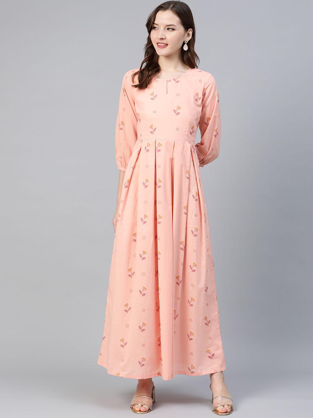 idalia women peach-coloured & pink printed maxi dress
