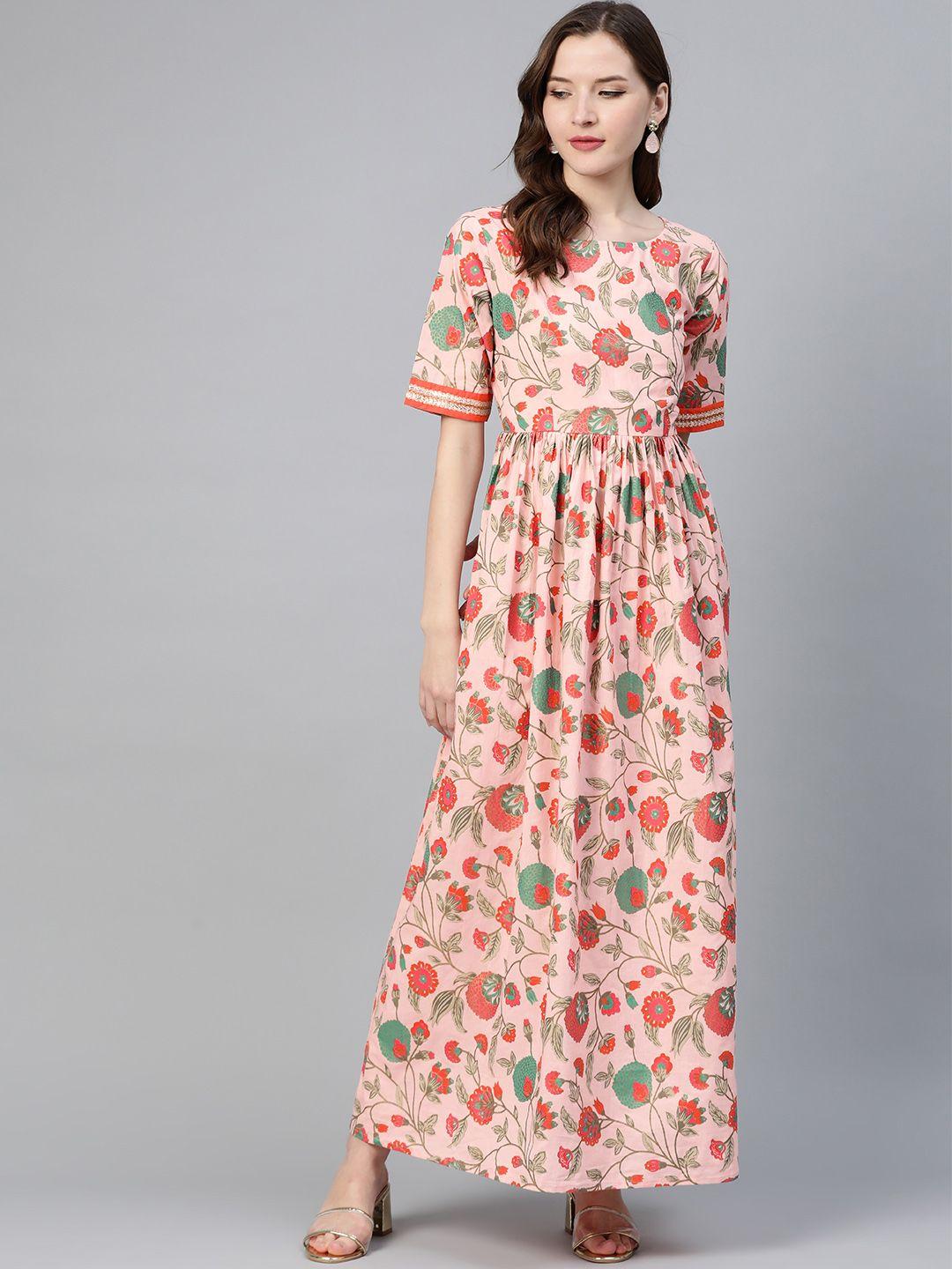 idalia women pink & green printed maxi dress