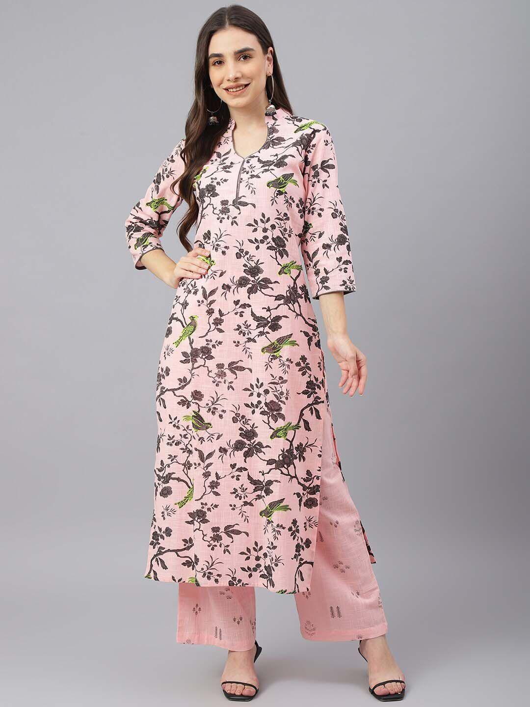 idalia women pink floral printed kurta with palazzos