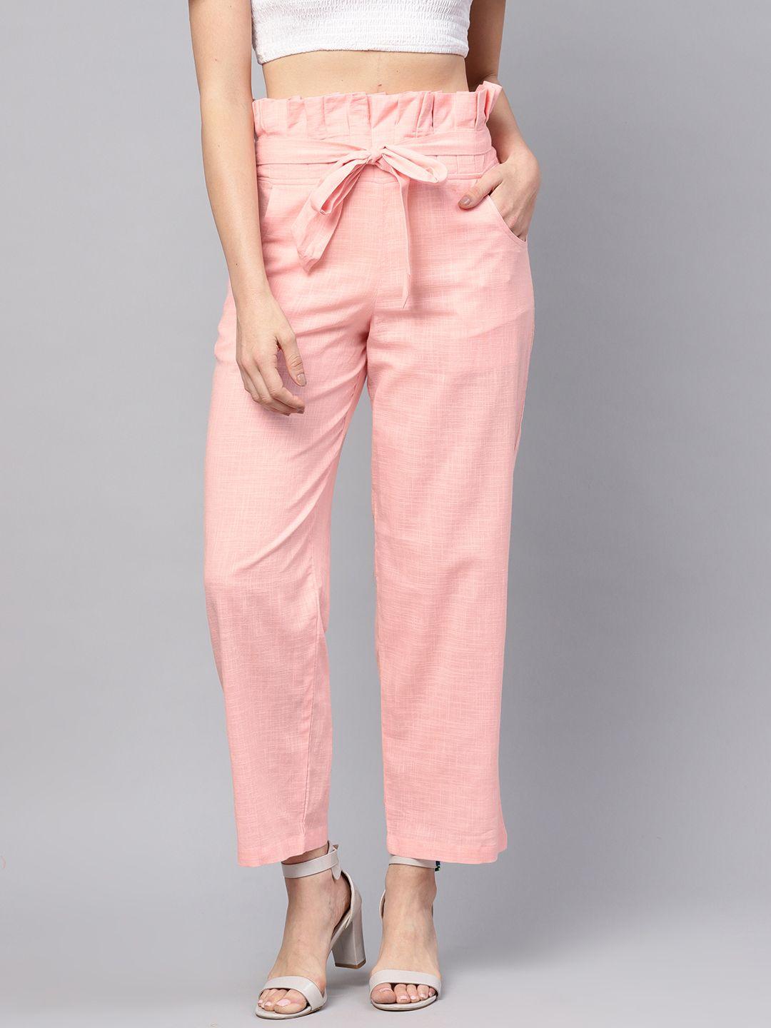 idalia women pink regular fit solid trousers