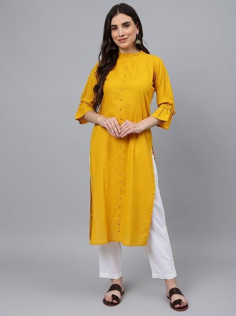 idalia yellow cotton kurta pant set