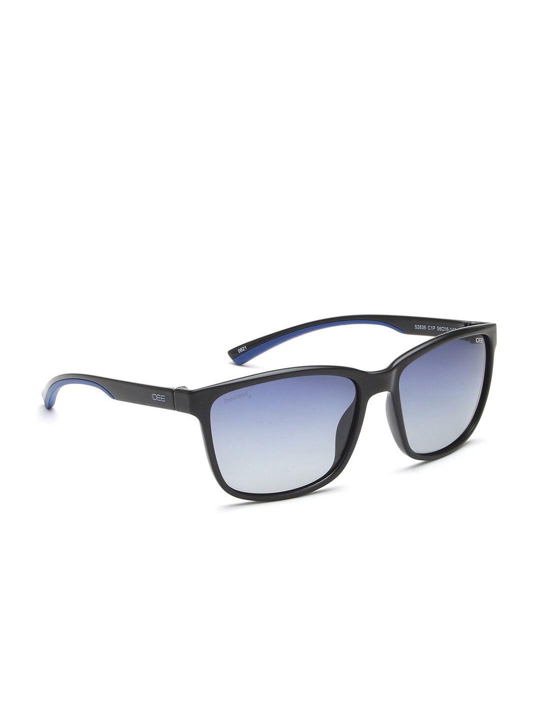 idee men blue lens & black rectangle sunglasses with polarised lens ids2636c1psg