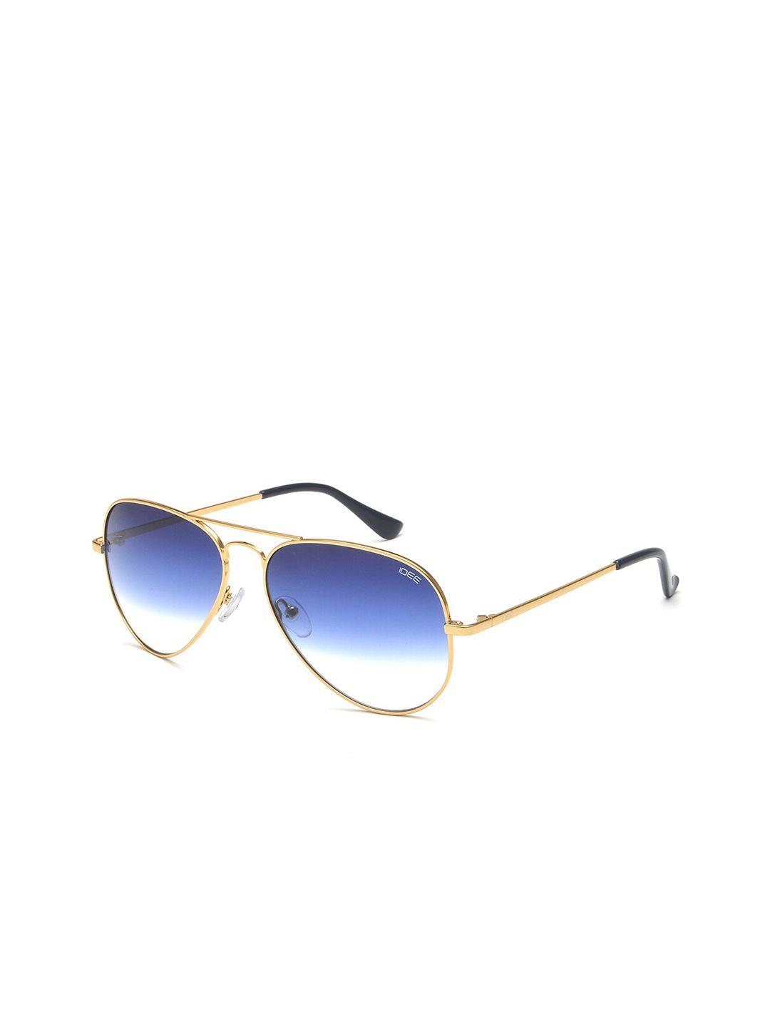 idee men blue lens & gold-toned aviator sunglasses with uv protected lens