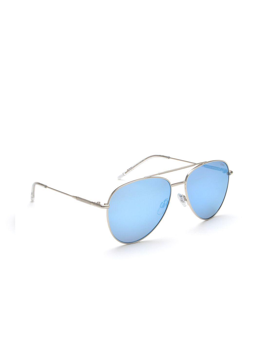 idee men blue lens & silver-toned aviator sunglasses with polarised lens ids2694c4sg