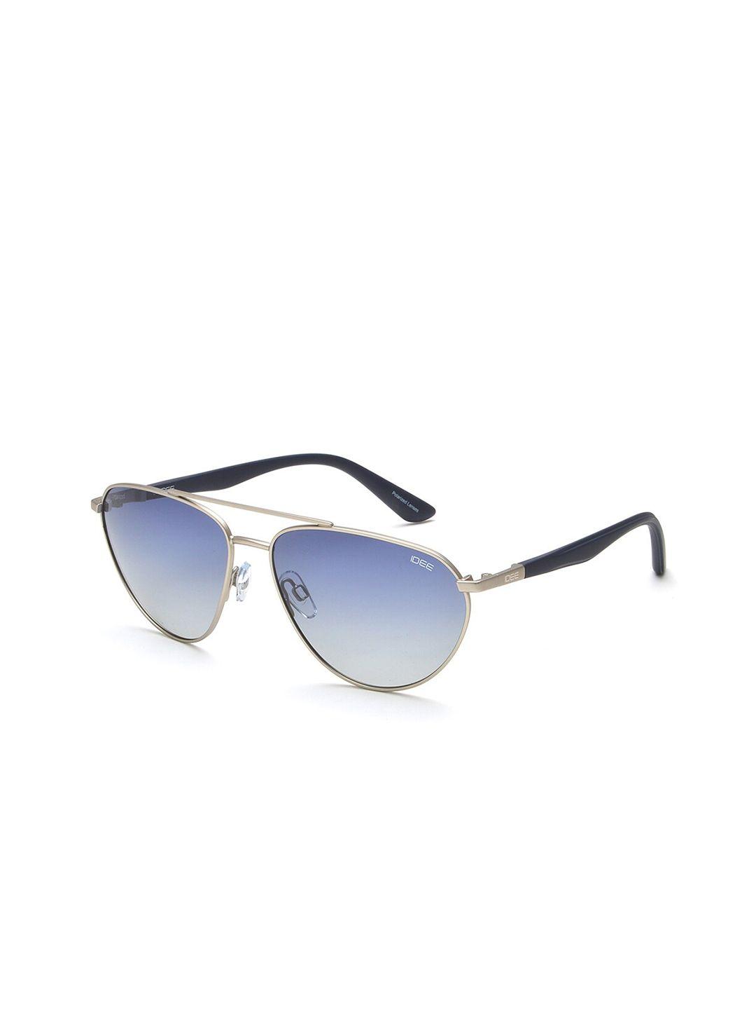 idee men blue lens & silver-toned aviator sunglasses with uv protected lens