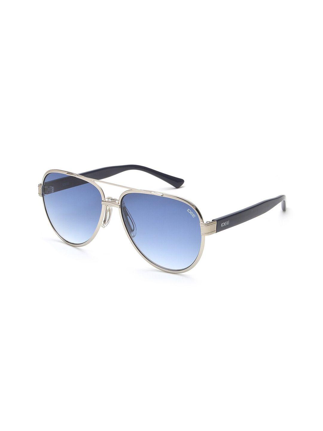 idee men blue lens & silver-toned aviator sunglasses with uv protected lens