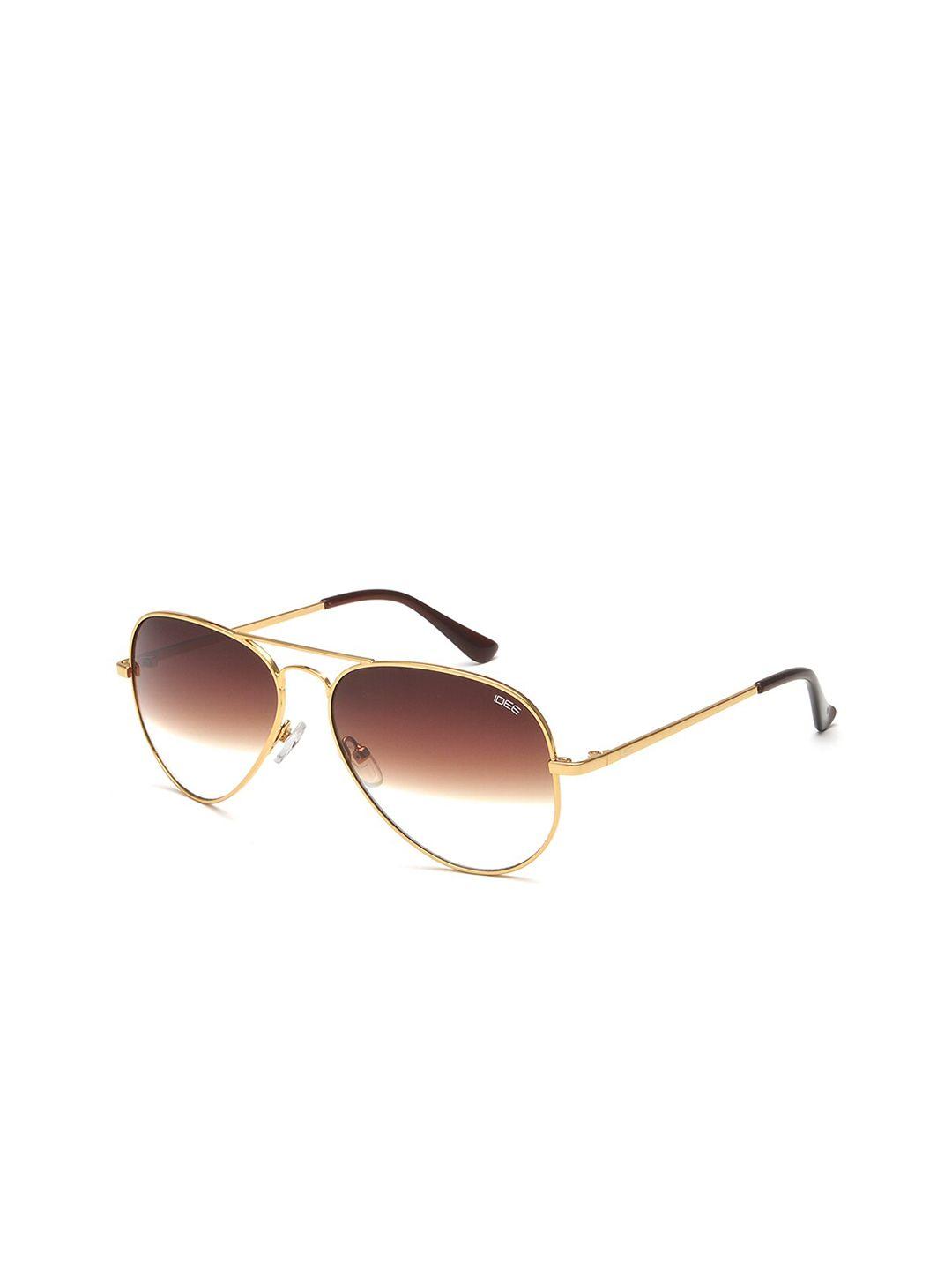 idee men brown lens & gold-toned aviator sunglasses with uv protected lens