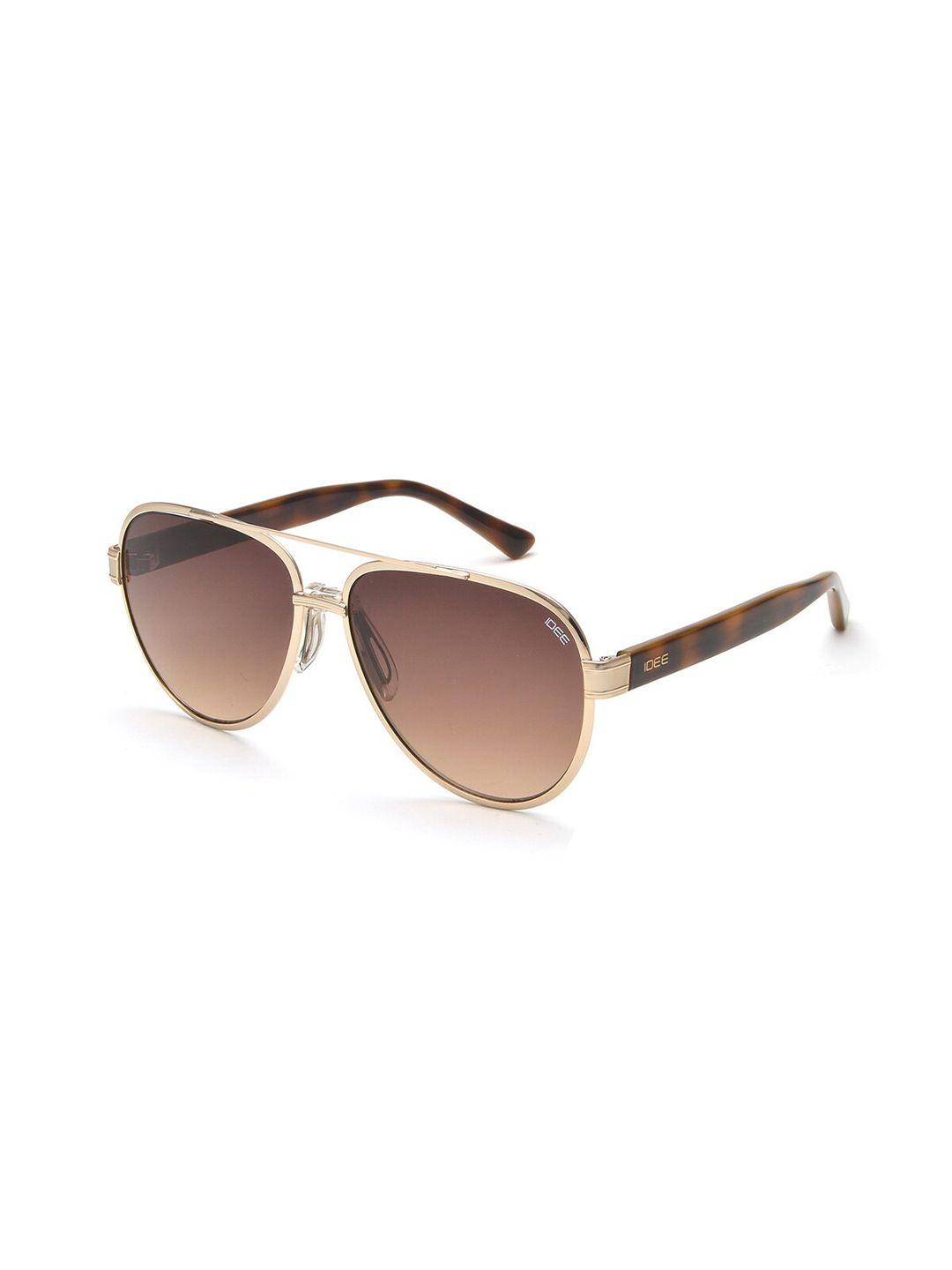 idee men brown lens & gold-toned aviator sunglasses with uv protected lens