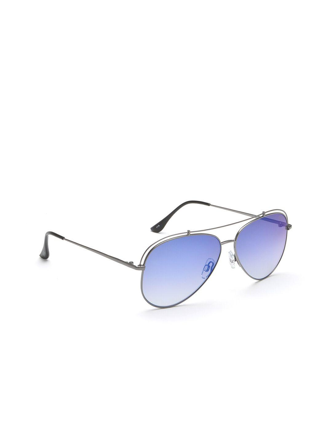 idee unisex blue lens & silver-toned aviator sunglasses with polarised lens ids2614c2sg