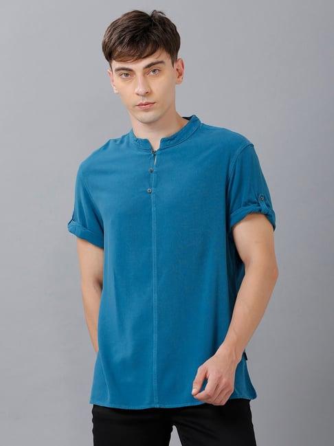 identiti blue mandarin collar short kurta