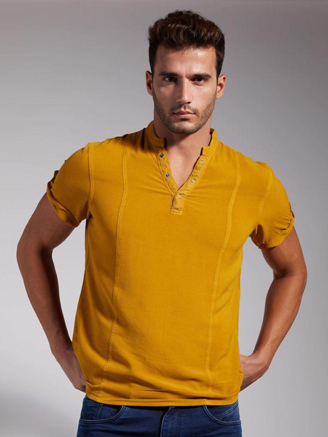 identiti men yellow slim fit casual shirt