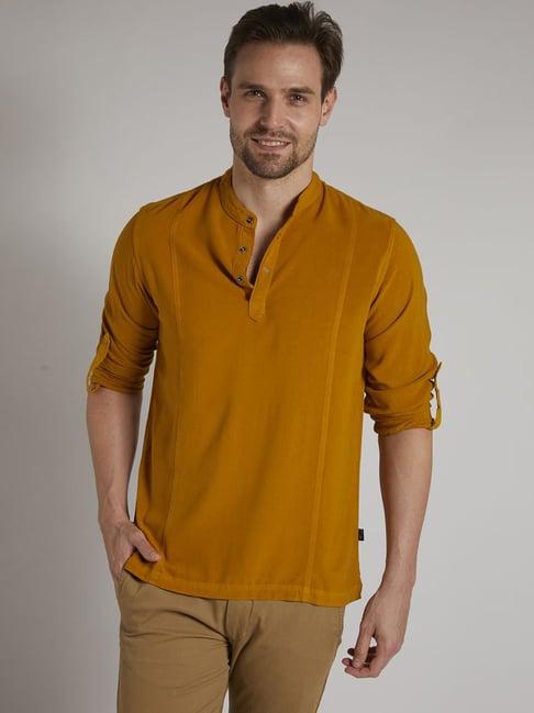 identiti mustard tapered fit short kurta