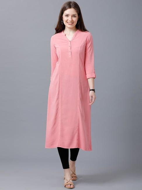 identiti pink slim fit a line kurta