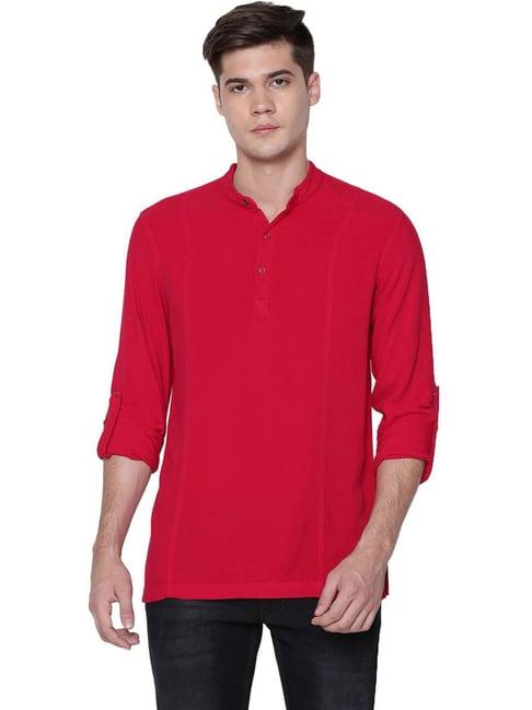 identiti red tapered fit short kurta