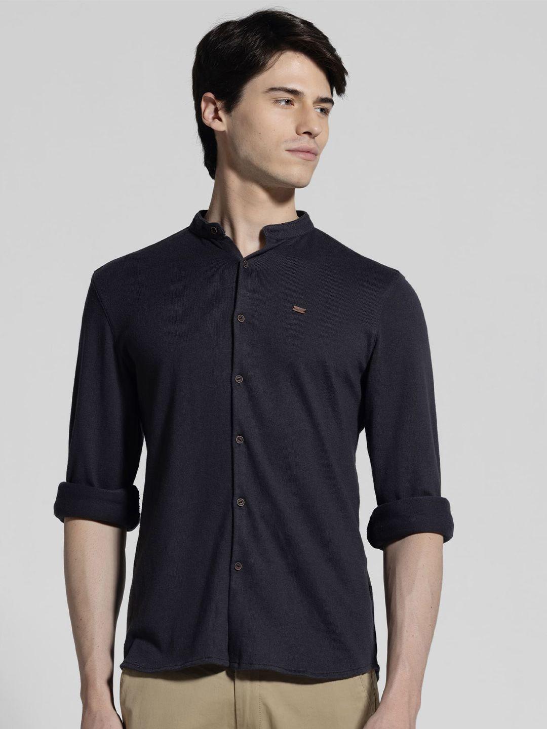 identiti slim fit mandarin collar casual cotton shirt