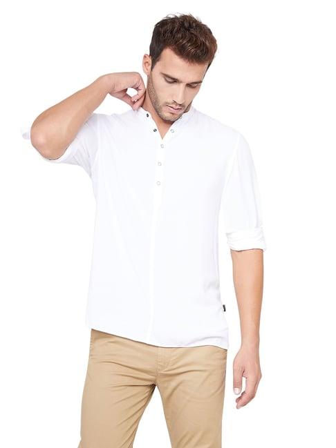 identiti white full sleeves solid slim fit short kurta