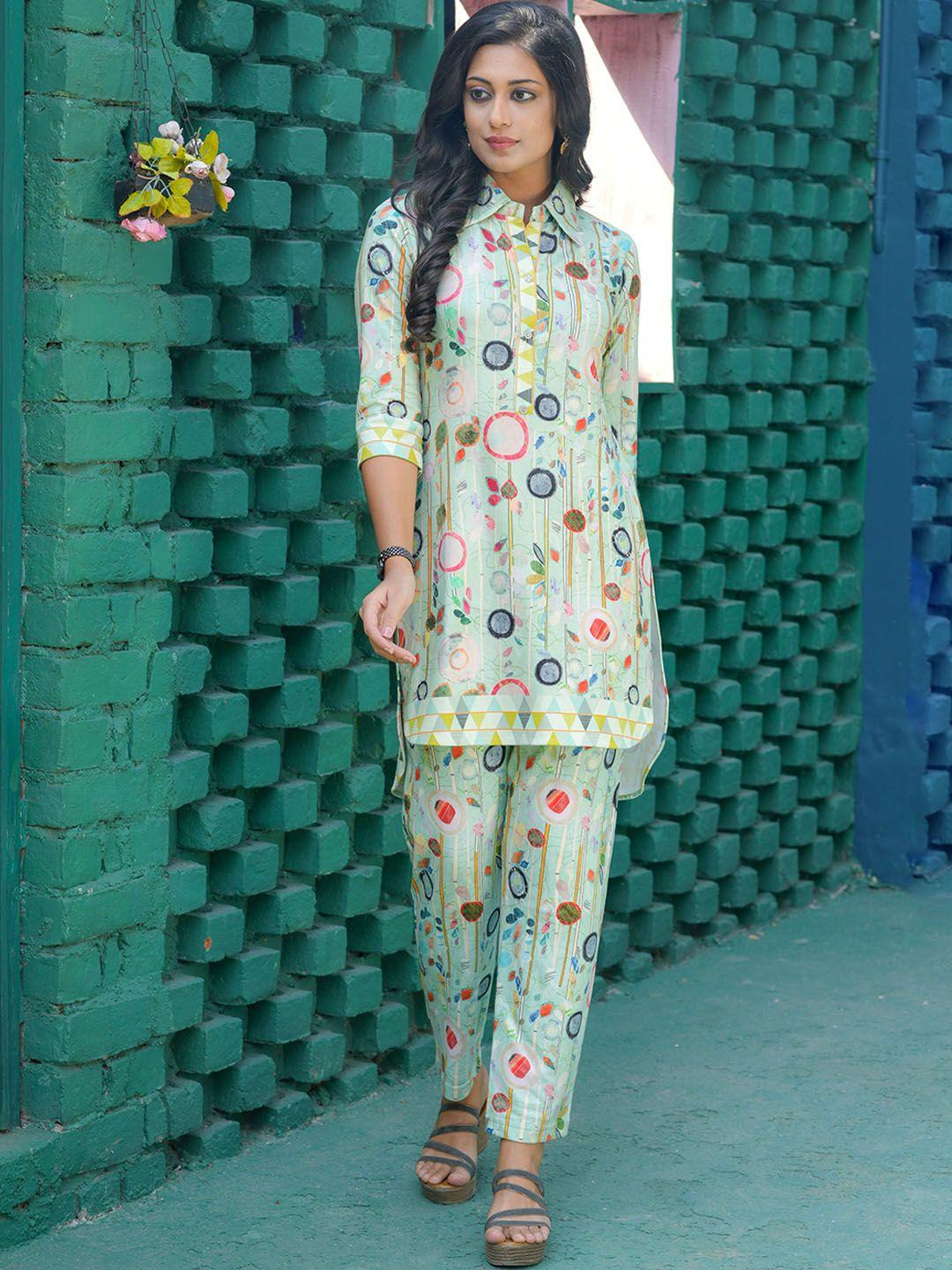 idhu abstract printed regular straight kurta with trousers