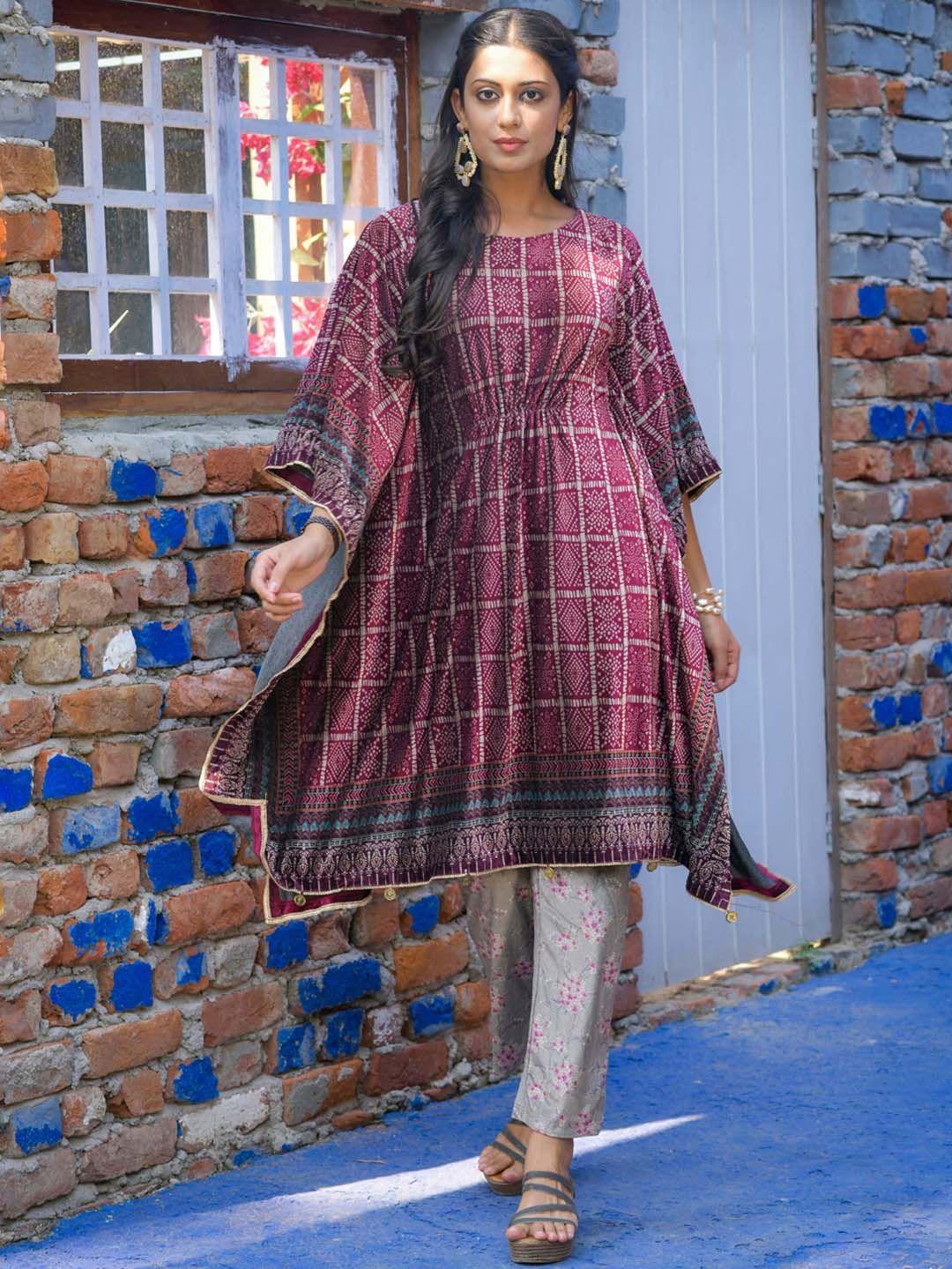 idhu bandhani printed kaftan fusion kurta with trousers