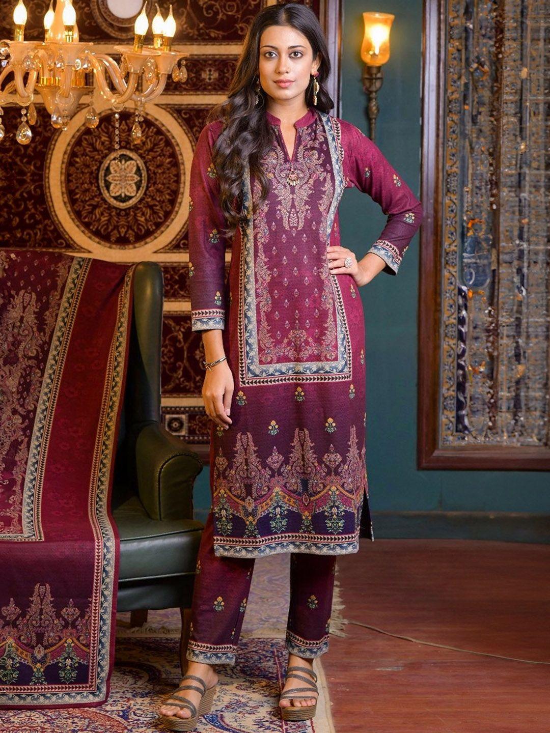 idhu ethnic motifs printed straight kurta with trousers