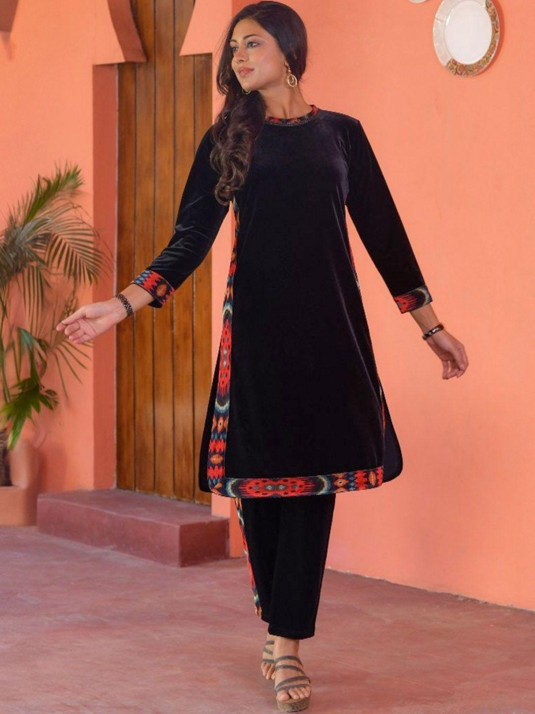 idhu geometric printed stone detailed straight kurta with trouser