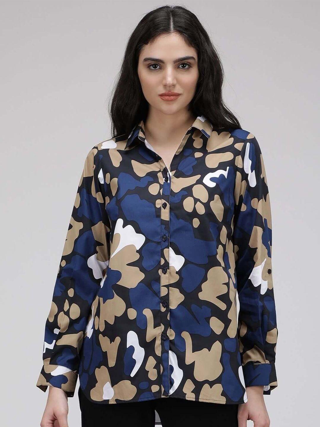 idk blue abstract printed shirt style cotton longline top
