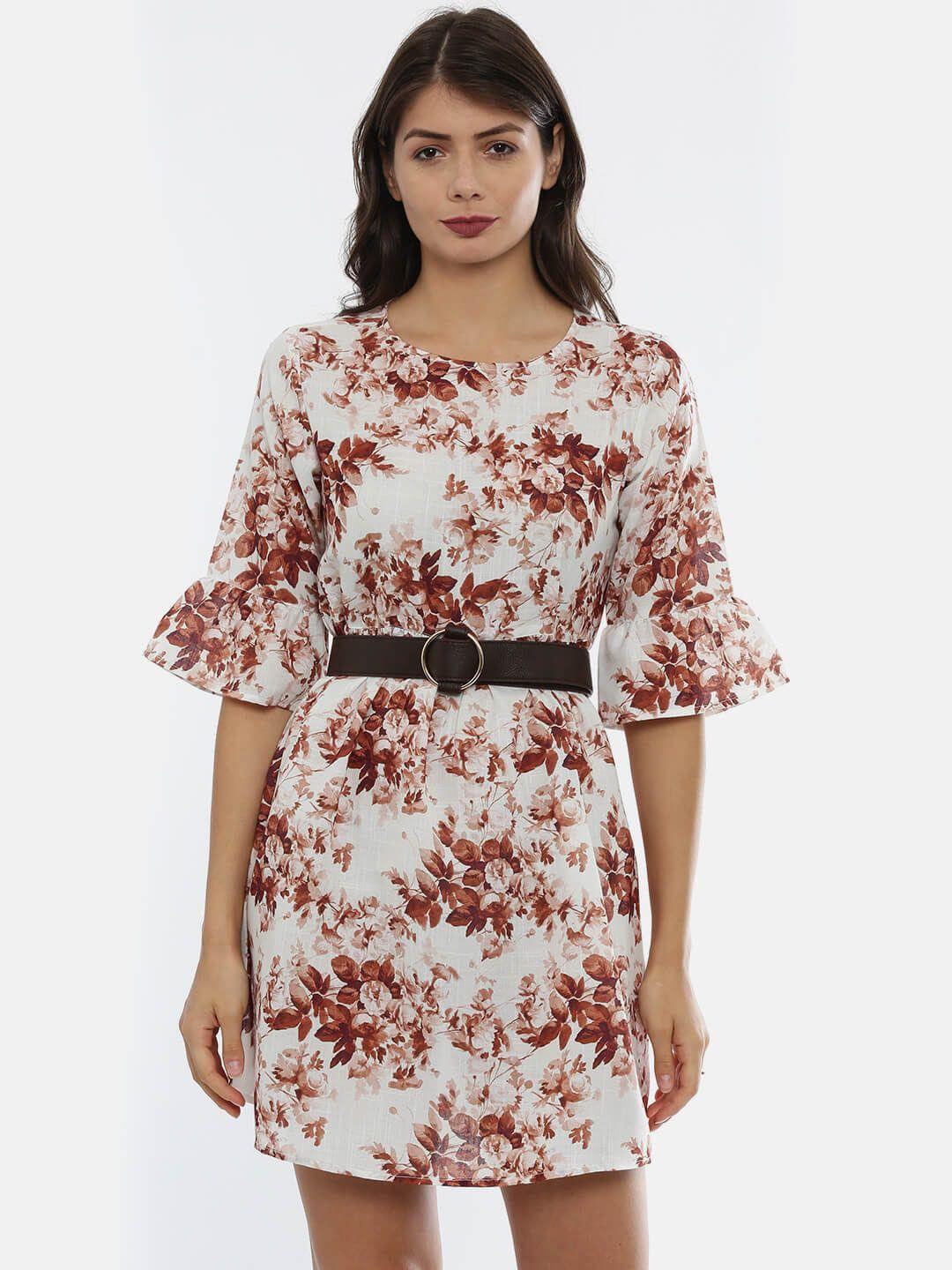idk white & brown floral printed dress