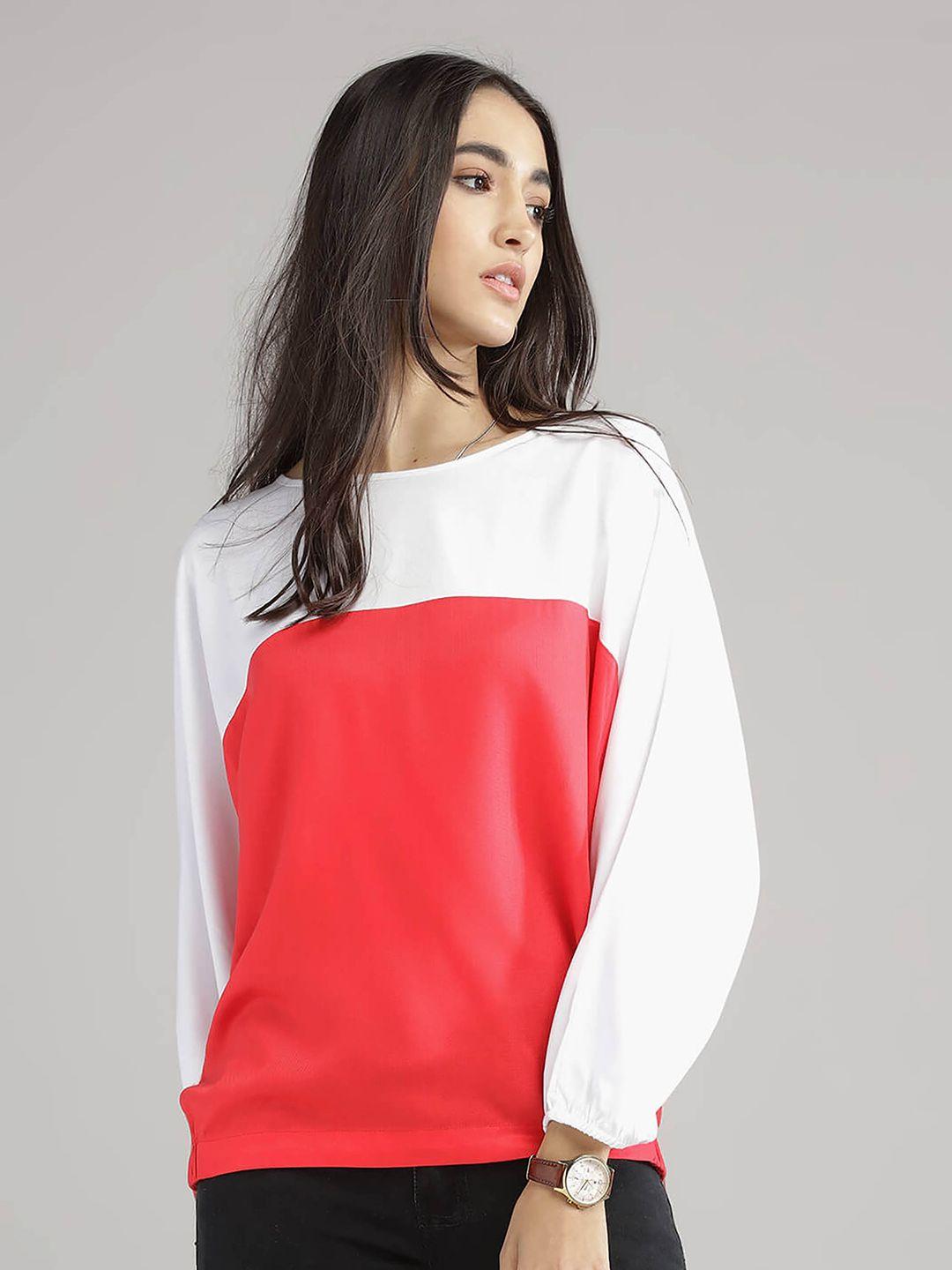 idk women white & red colourblocked top