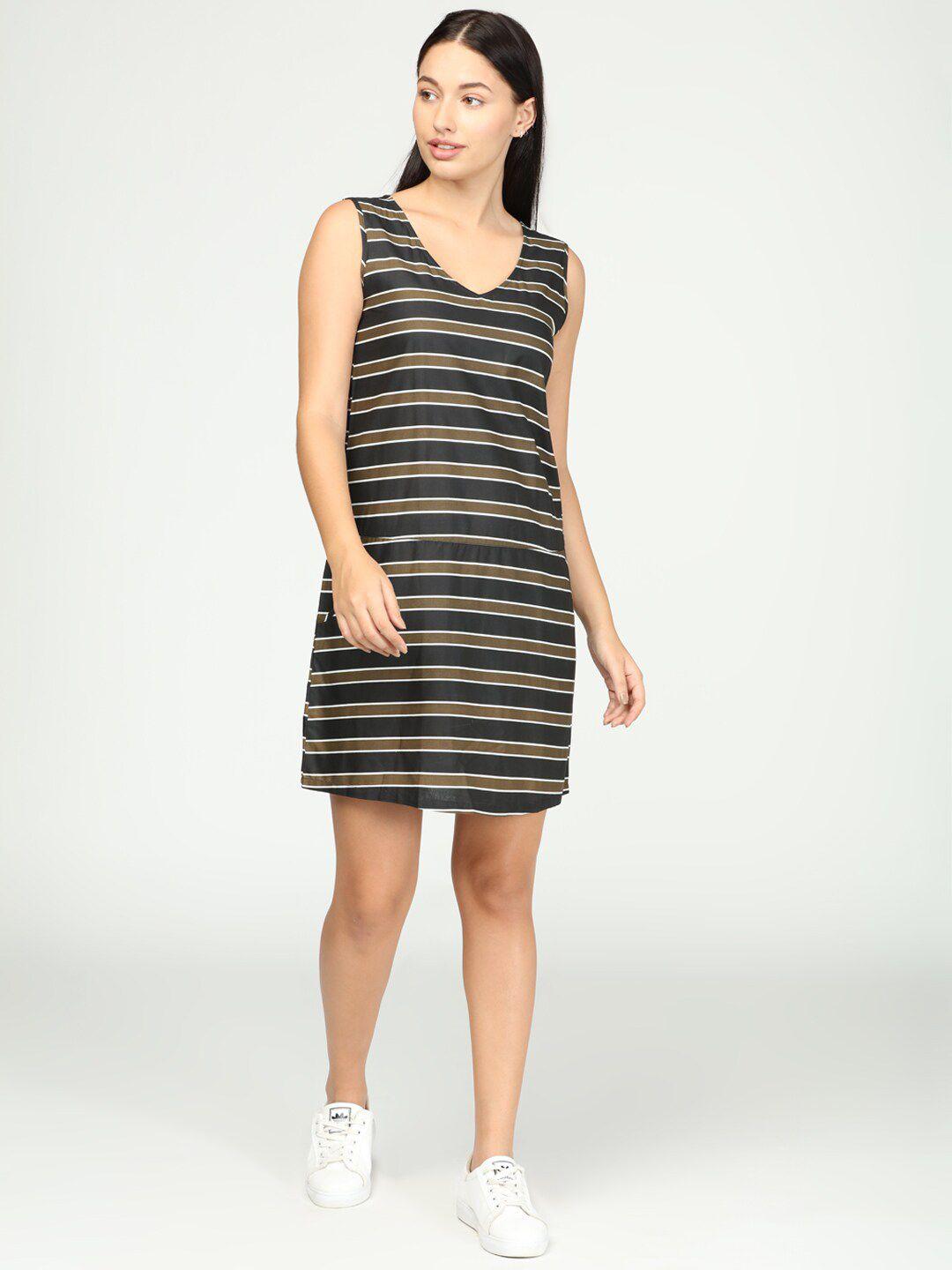 idk black & brown striped a-line dress