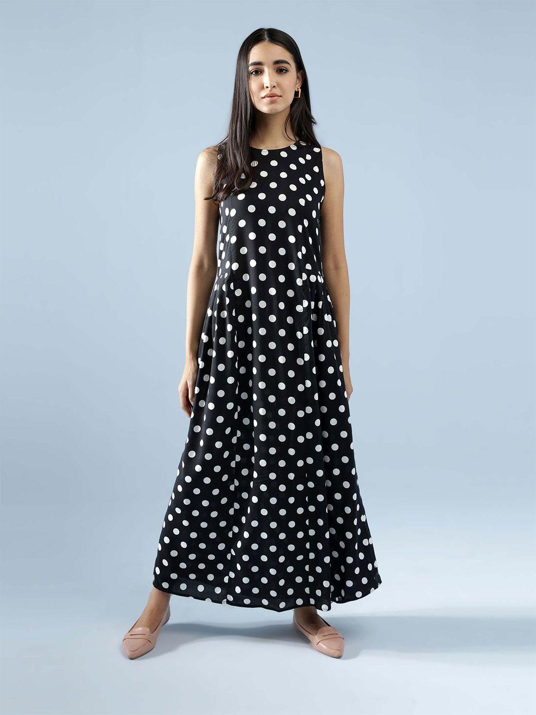 idk black & white polka dot sleeveless maxi dress