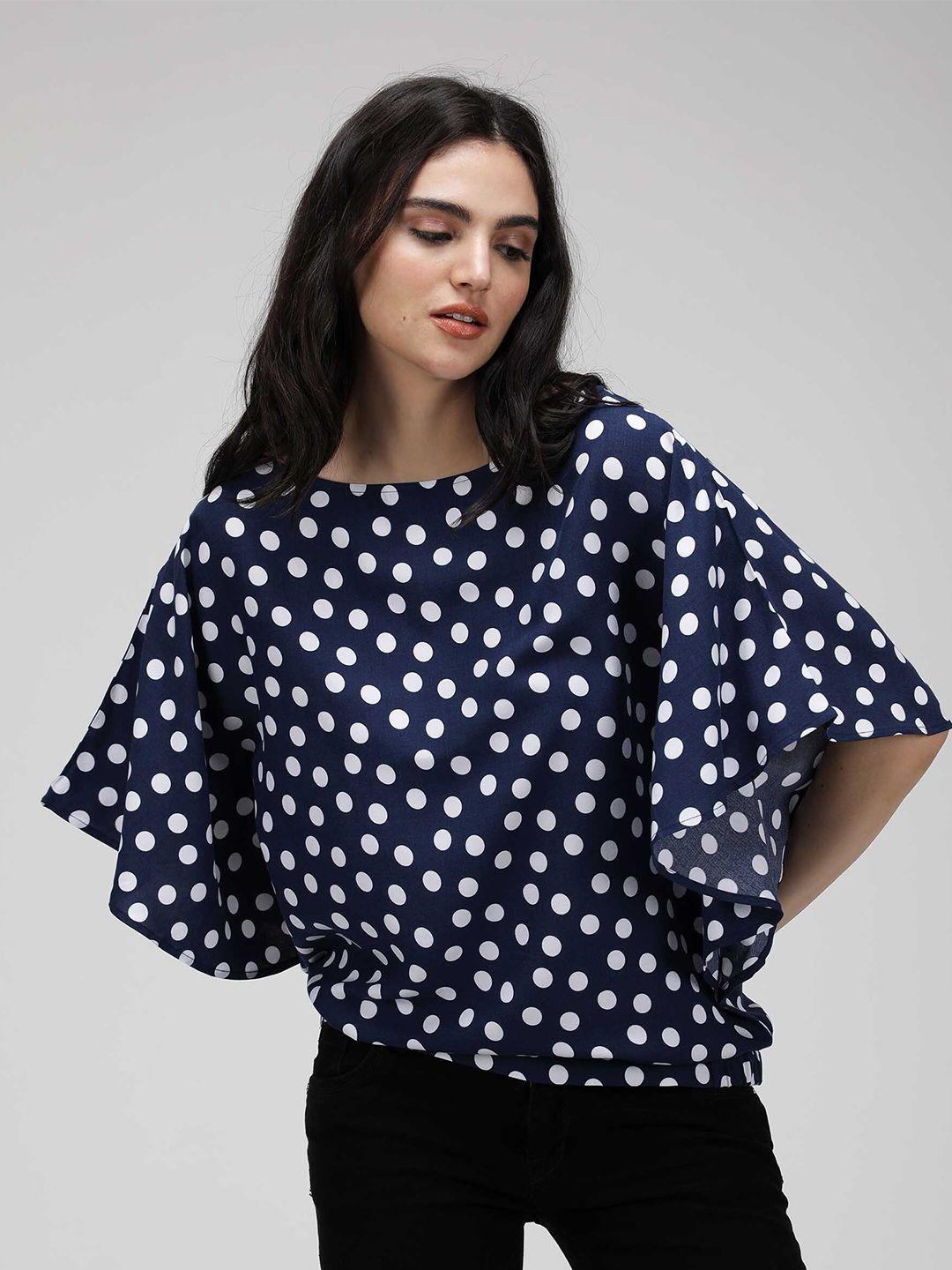 idk blue polka dot print cape sleeve top