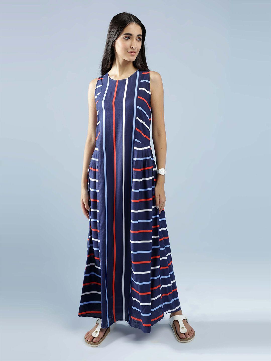 idk blue striped a-line midi dress