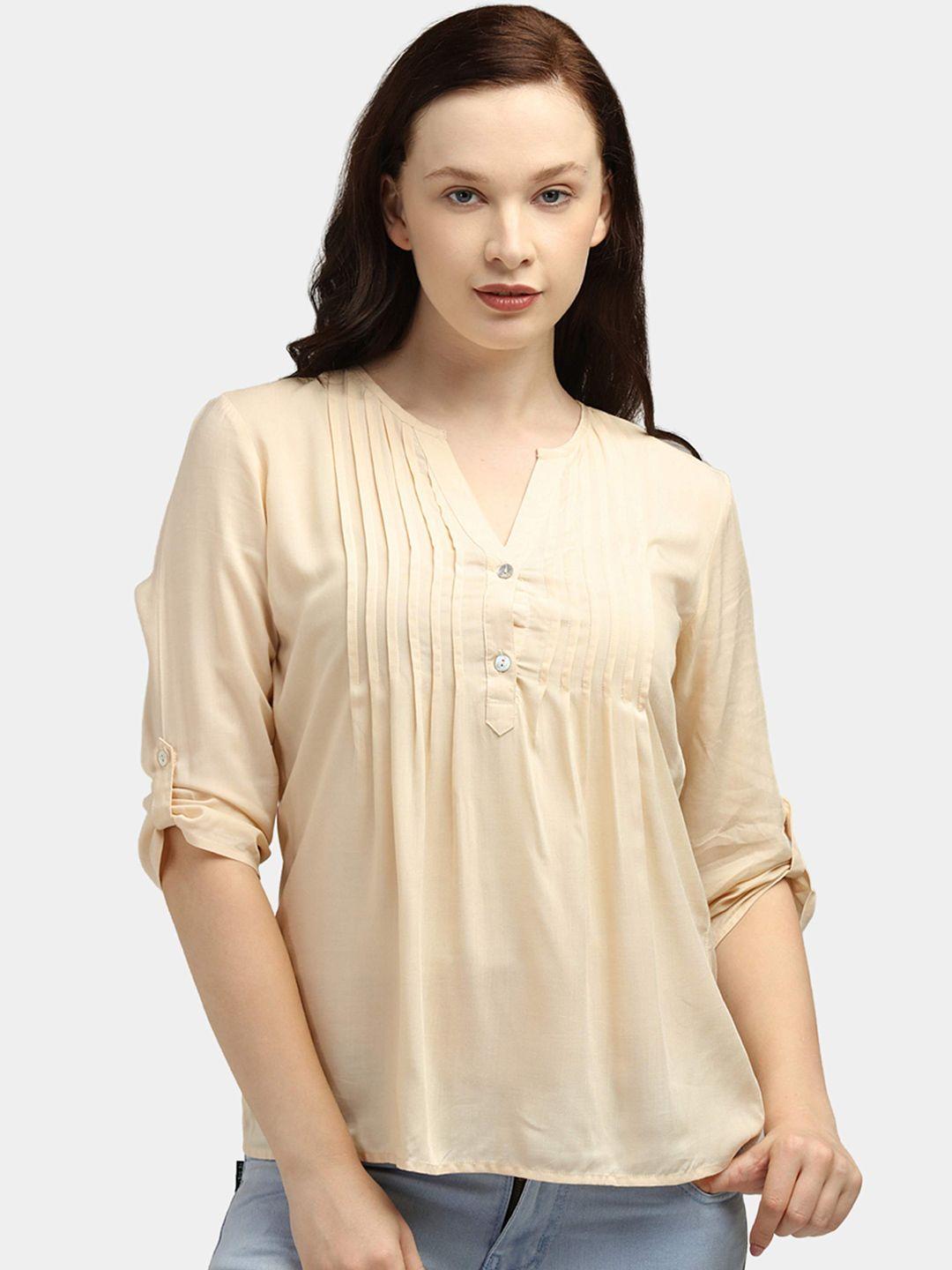 idk cream-coloured solid roll-up sleeves top