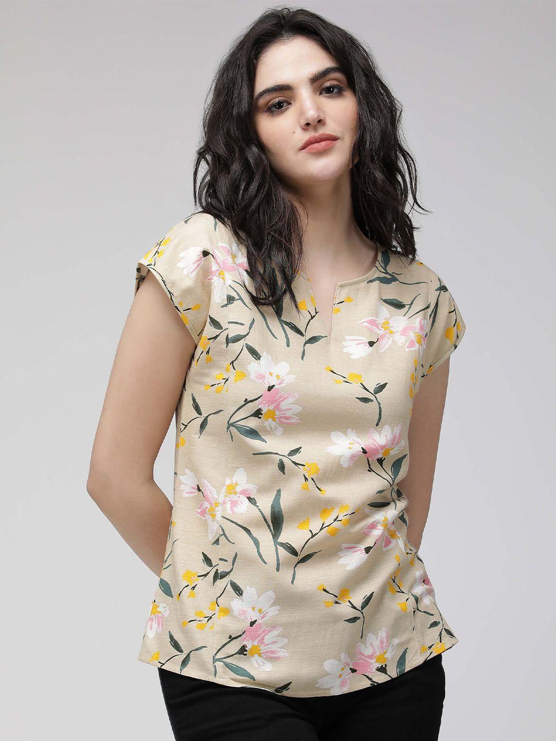 idk floral printed notched neck top