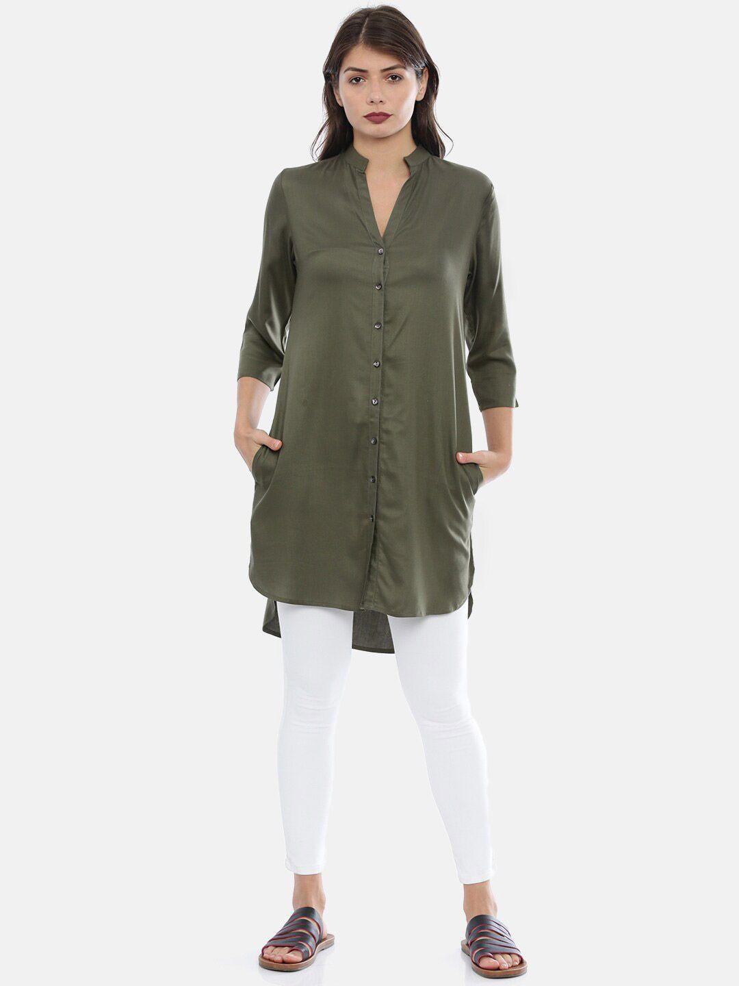 idk olive green shirt style longline top