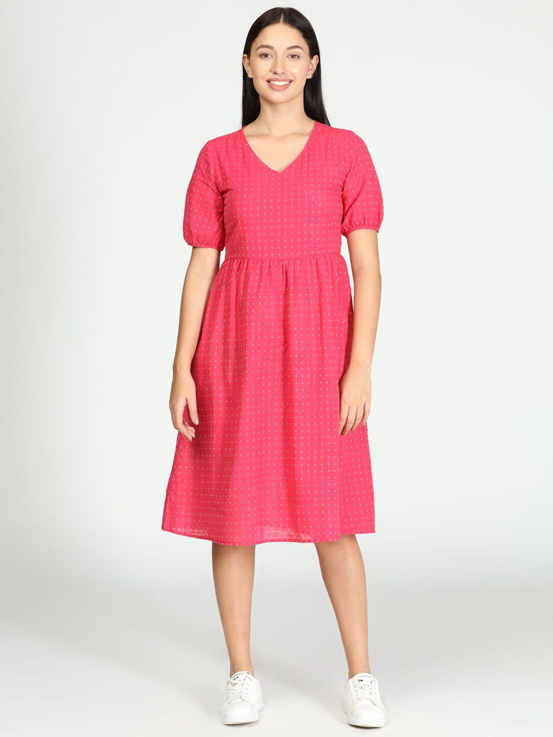 idk pink polka dots fit & flare dress