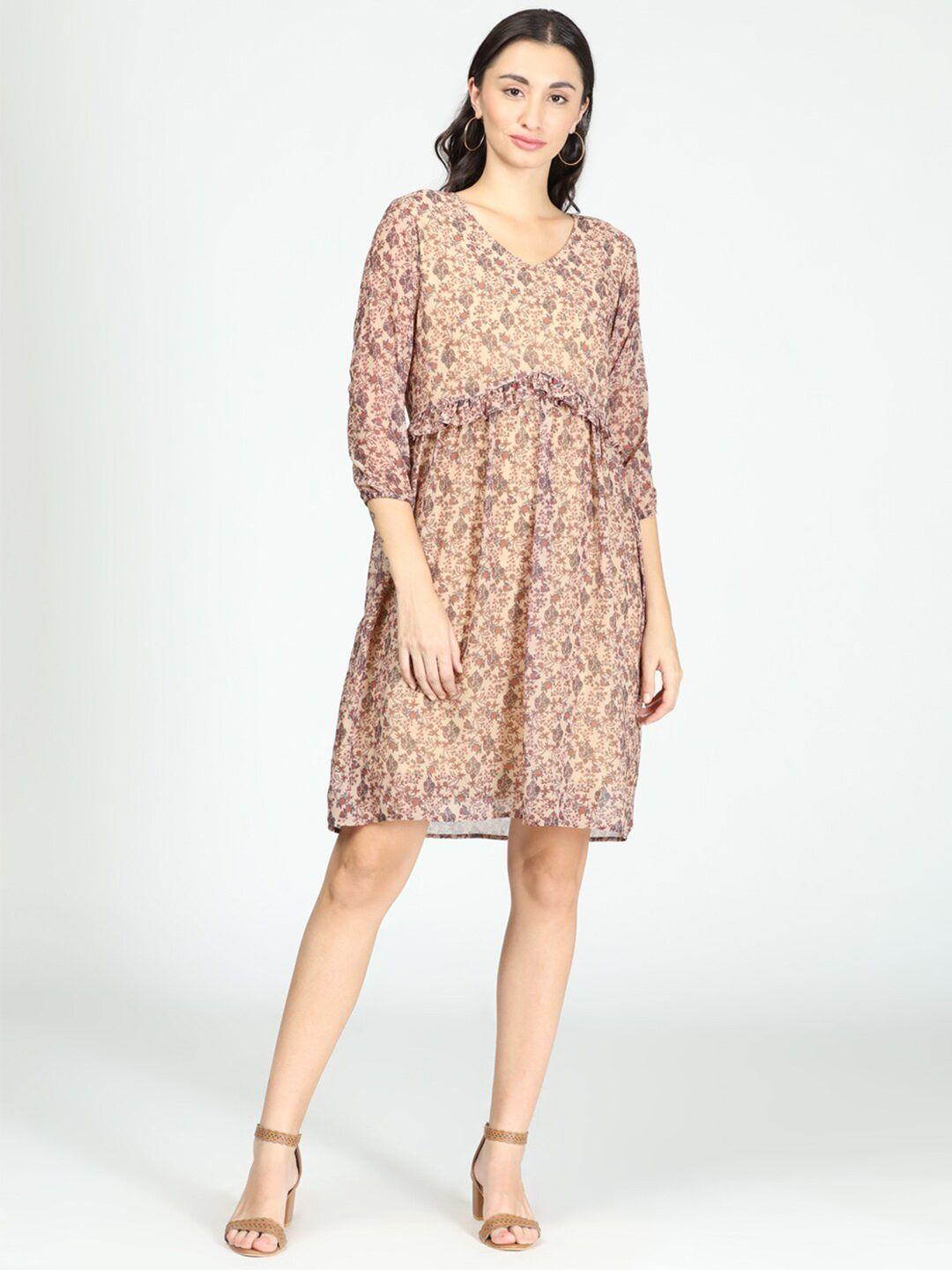 idk women beige floral a-line dress