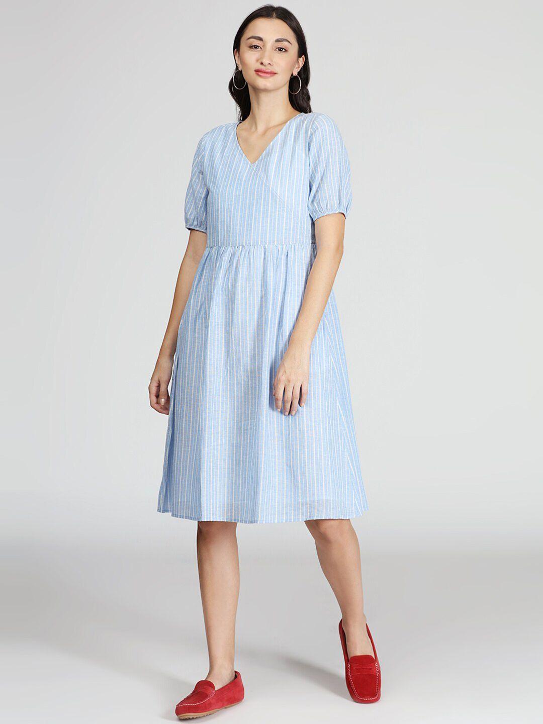 idk women blue & white striped cotton midi dress