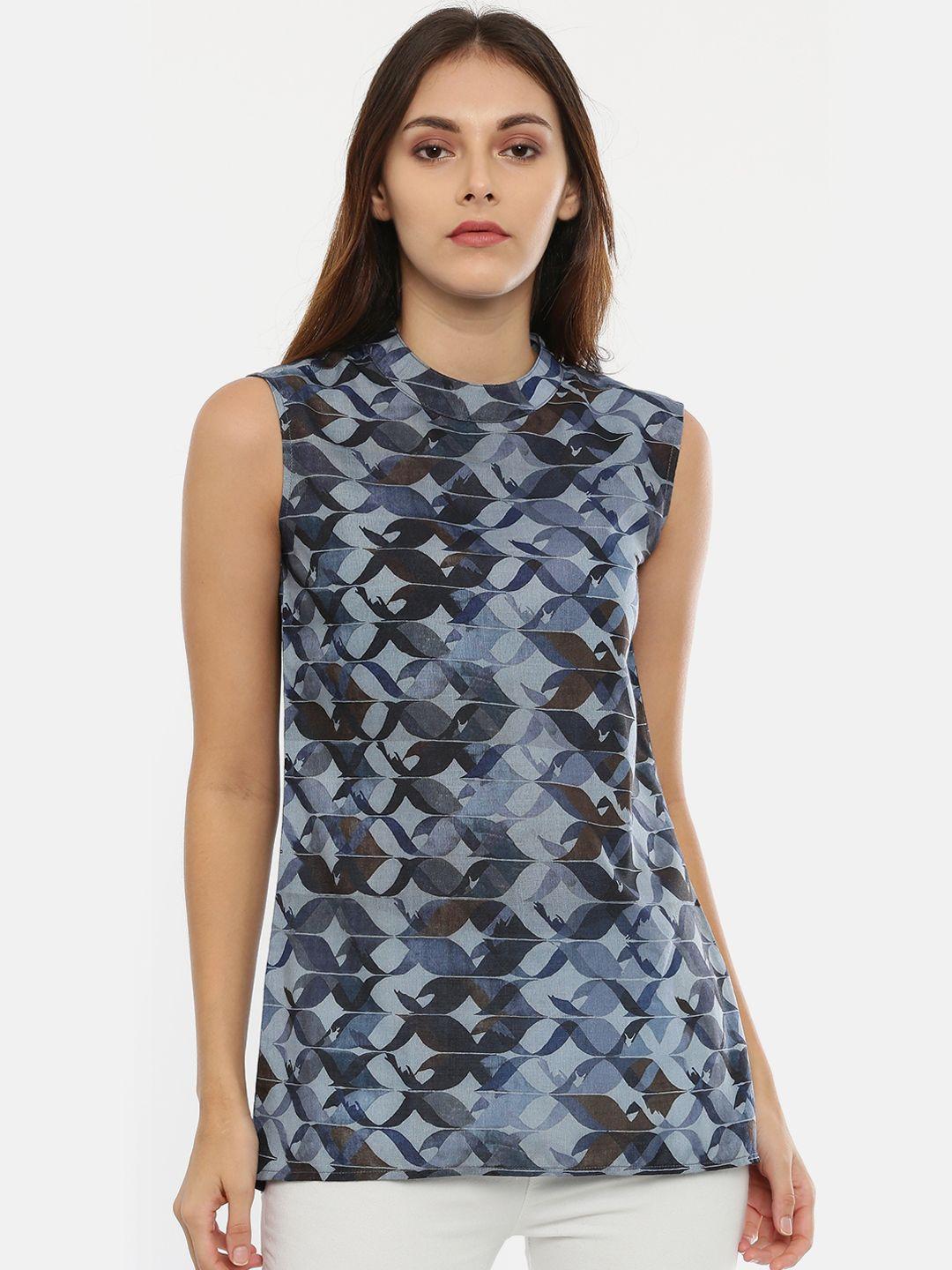 idk women blue printed longline top