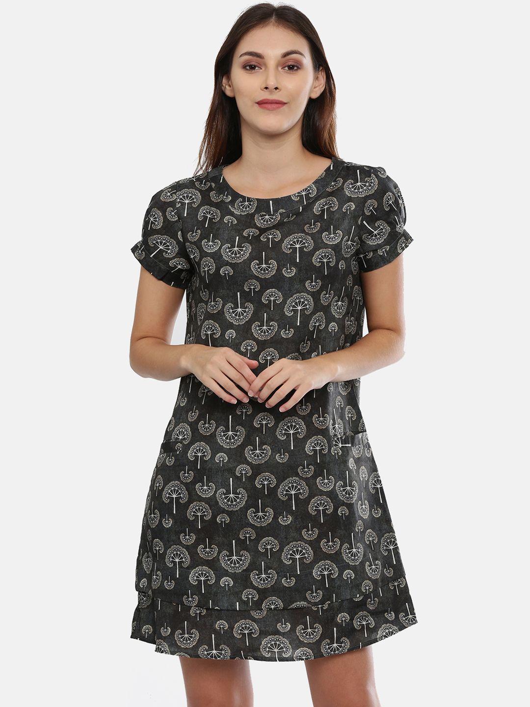 idk women green printed a-line dress