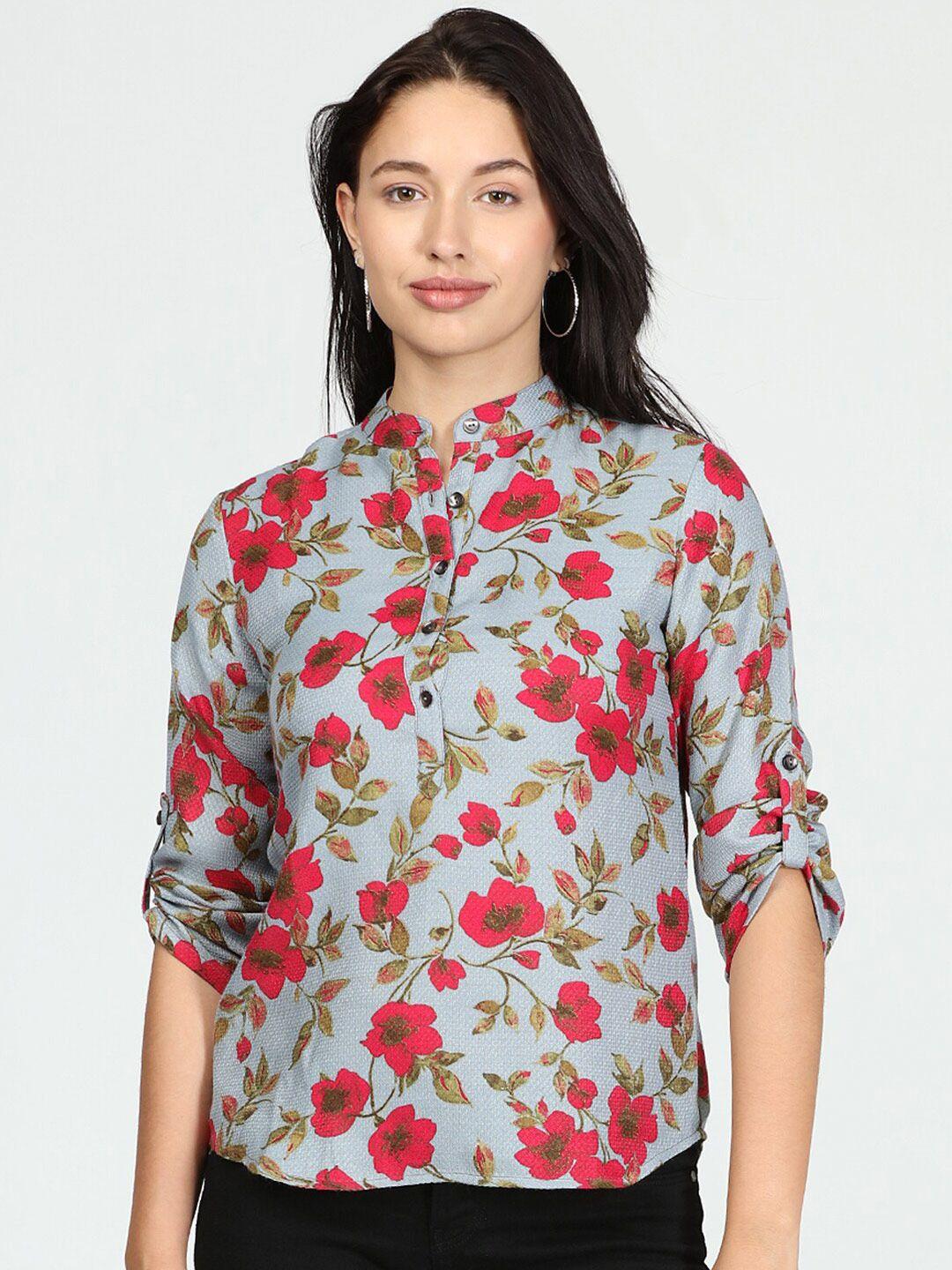 idk women grey floral printed shirt style top